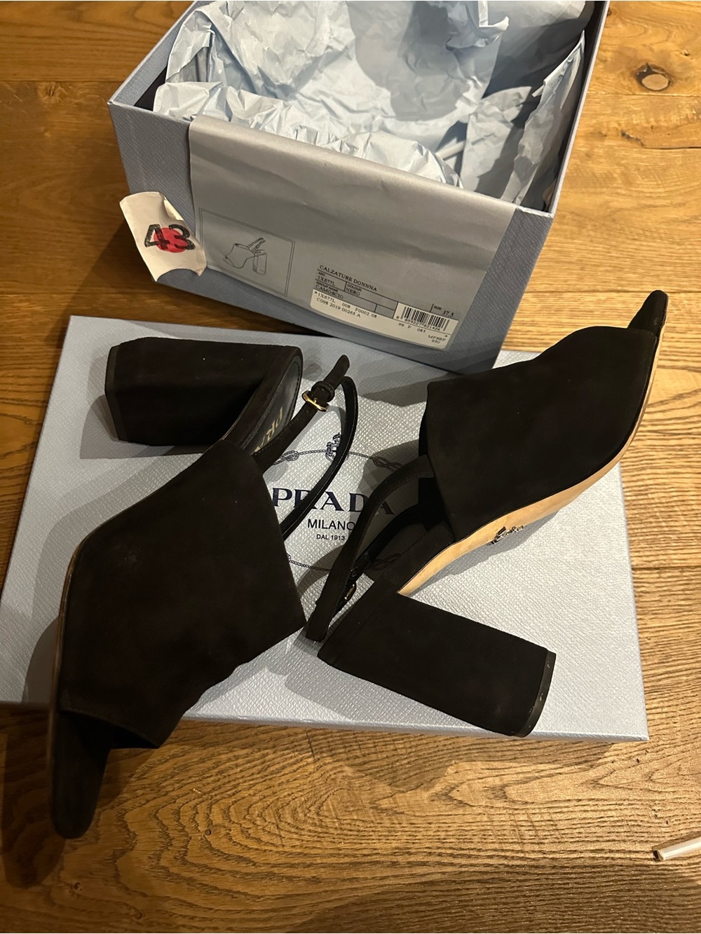 Prada Black Suede Ankle-Strap Block Heels - Picture 13 of 15